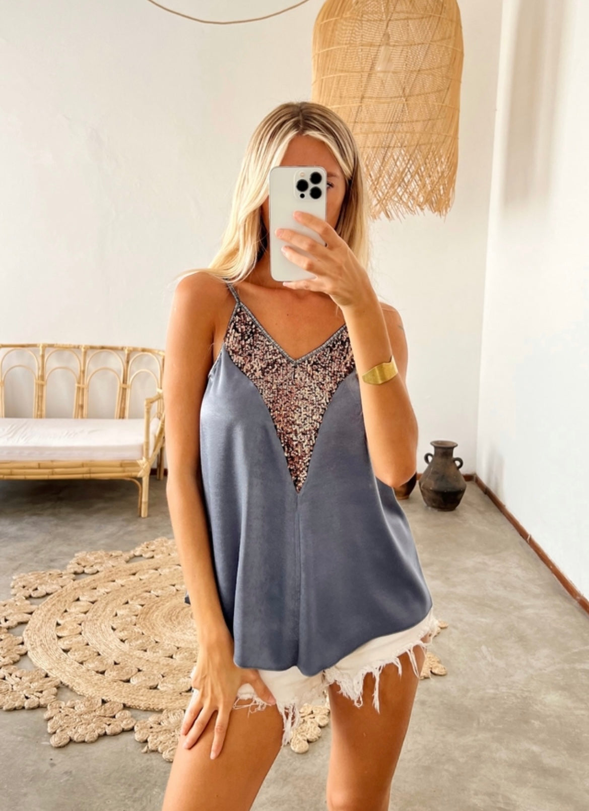 Musculosa Paris Azul tornasolado